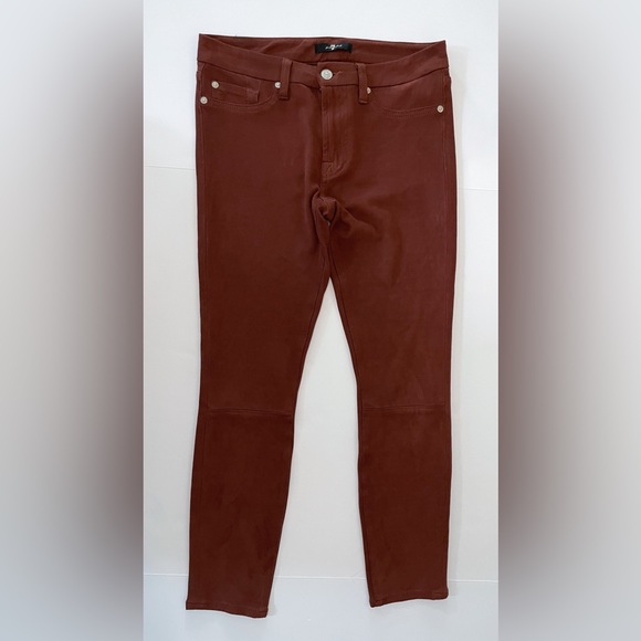 7 FOR ALL MANKIND cognac brown pants LIQUID FAUX SUEDE SKINNY JEANS SIZE- 28 - Picture 7 of 9